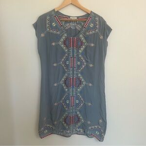 Sundance Blue Gray Dress with Tribal Embroidery